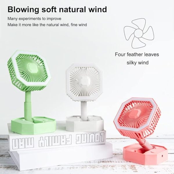 Portable Folding Fan | Desktop Fan Retractable Adjustable Table Cooling Plastic Fan | Summer Outdoor Indoor Work Personal with Night Light (Random Colors) - Image 5