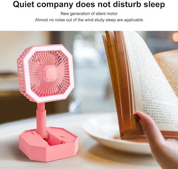 Portable Folding Fan | Desktop Fan Retractable Adjustable Table Cooling Plastic Fan | Summer Outdoor Indoor Work Personal with Night Light (Random Colors) - Image 4